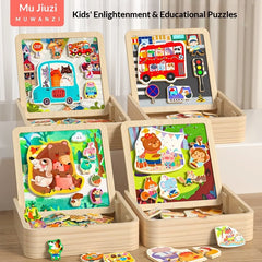 PLAYMIND™ - TABLA DE PUZZLE MAGNETICA DIN LEMN CU DOUA FETE PENTRU COPII