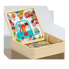 PLAYMIND™ - TABLA DE PUZZLE MAGNETICA DIN LEMN CU DOUA FETE PENTRU COPII