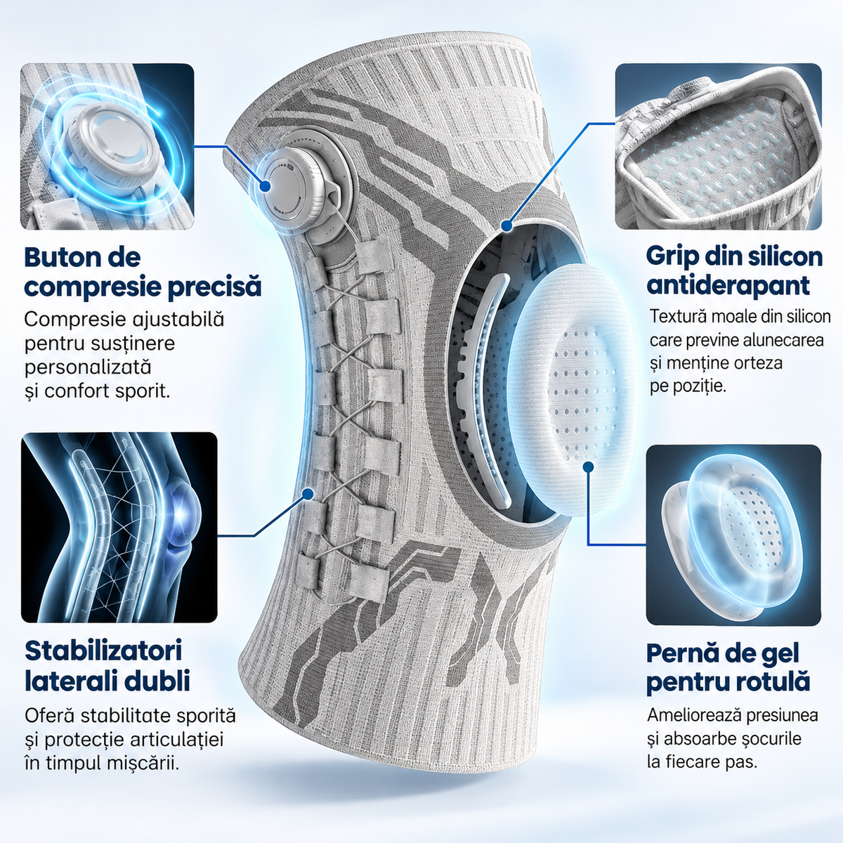 KneeFlex™ – orteză reglabilă pentru genunchi