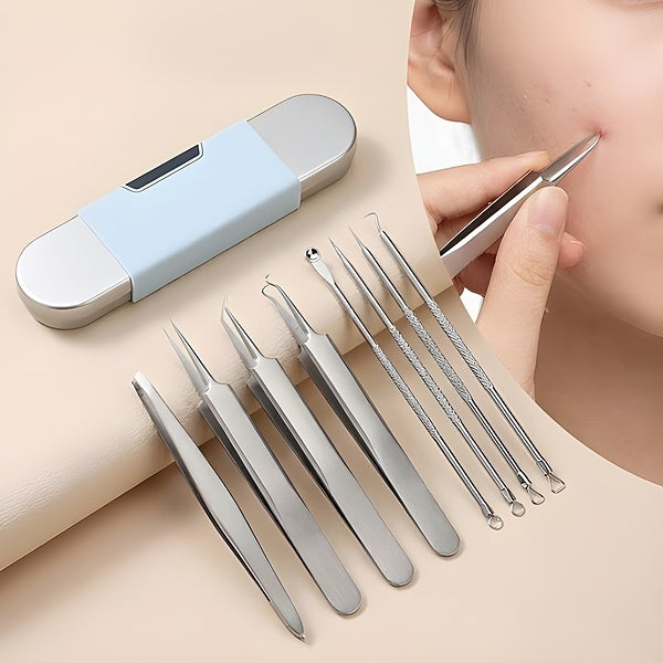 POREVA™ - Set 7 în 1 pentru puncte negre și comedoane, oțel inoxidabil, cu cutie