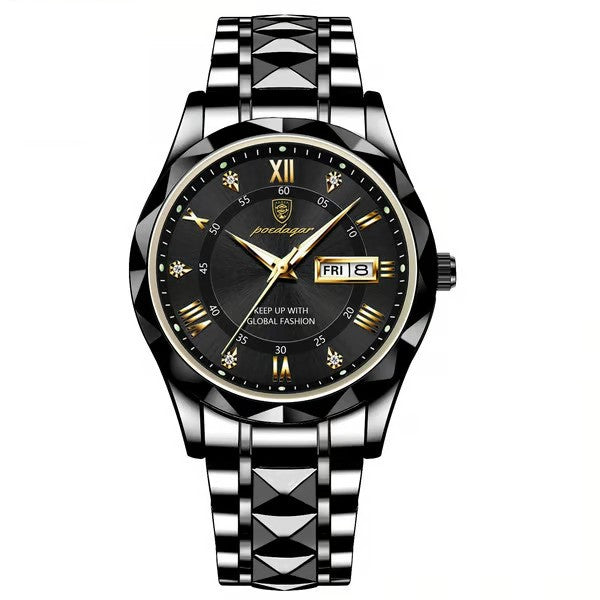 CHRONORA™ - Ceas elegant cu calendar, indici luminoși și carcasă din oțel inoxidabil
