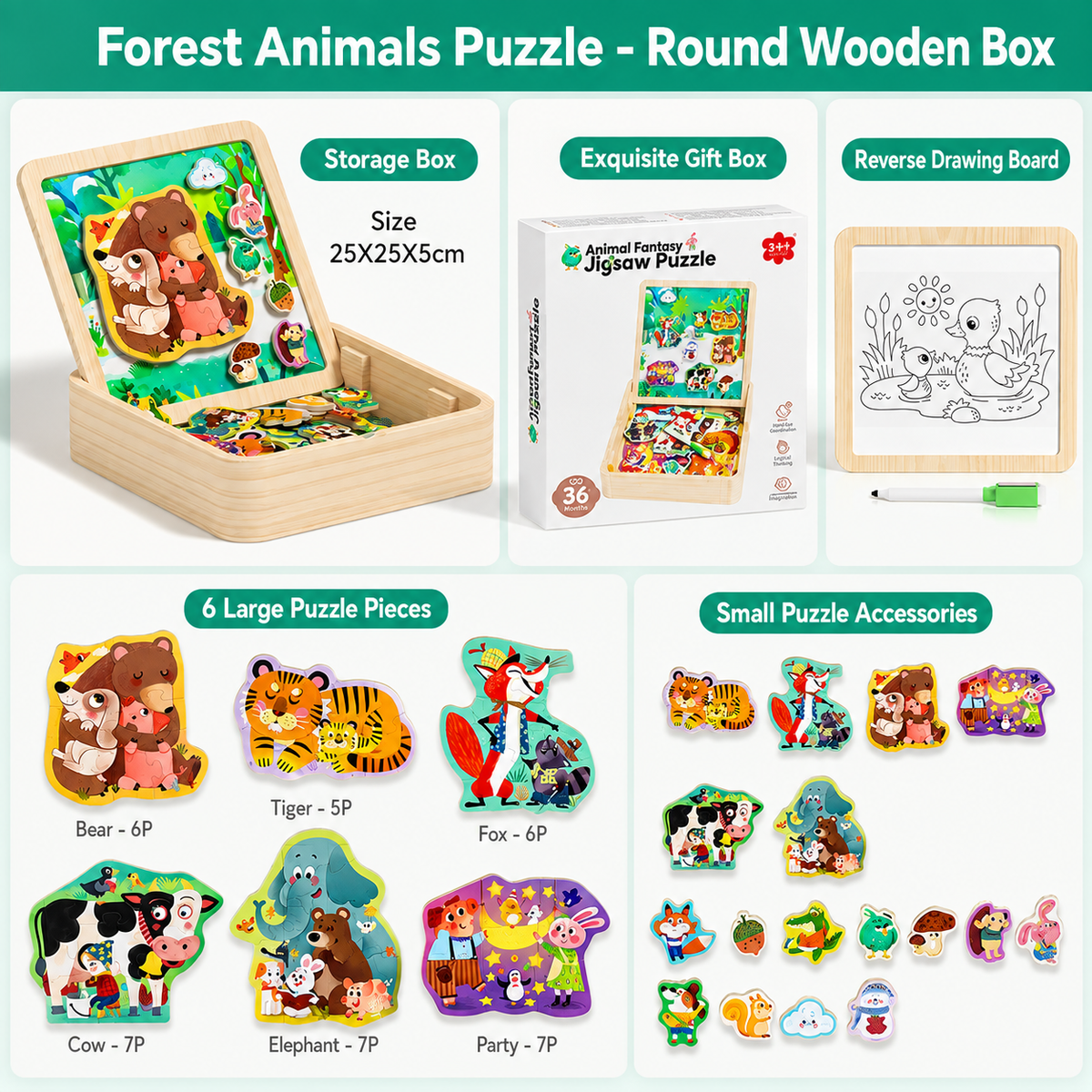 PLAYMIND™ - TABLA DE PUZZLE MAGNETICA DIN LEMN CU DOUA FETE PENTRU COPII